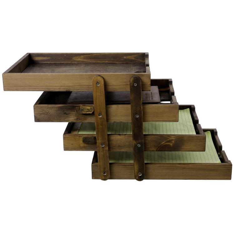 4 Tier Expandable Vintage Wood Document Tray Organizer, Brown - MyGift Enterprise LLC