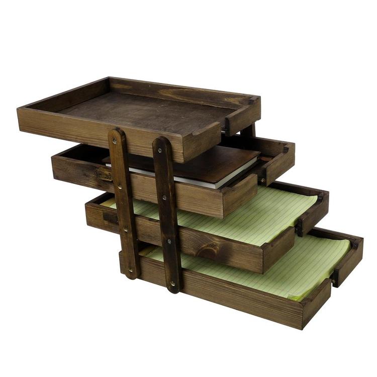 4 Tier Expandable Vintage Wood Document Tray Organizer, Brown - MyGift Enterprise LLC