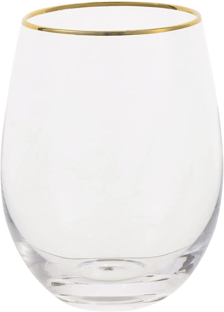 Set of 4, Brass-Plated Rimmed Stemless Wine Glass Set, Elegant Drinkware Glasses-MyGift