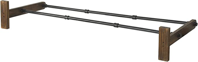 Wall Mounted Black Metal Pipe Yoga Exercise Ball Storage Rack with Rustic Wood Backing & 4 Hanger S-Hooks-MyGift