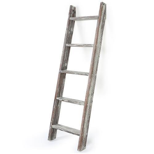 4.5-Foot Ladder-Style Torched Wood Blanket Rack - MyGift