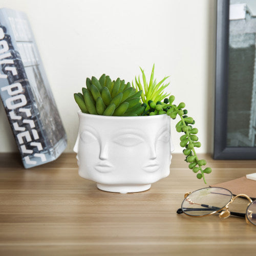 White Ceramic Guanyin Multi-Face Succulent Planter