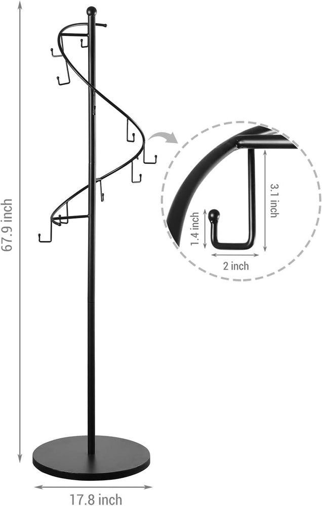 Matte Black Metal Spiral Garment Rack with 10 Hooks, Freestanding Clothing Hanger Display for Coats, Bags, and Scarves-MyGift