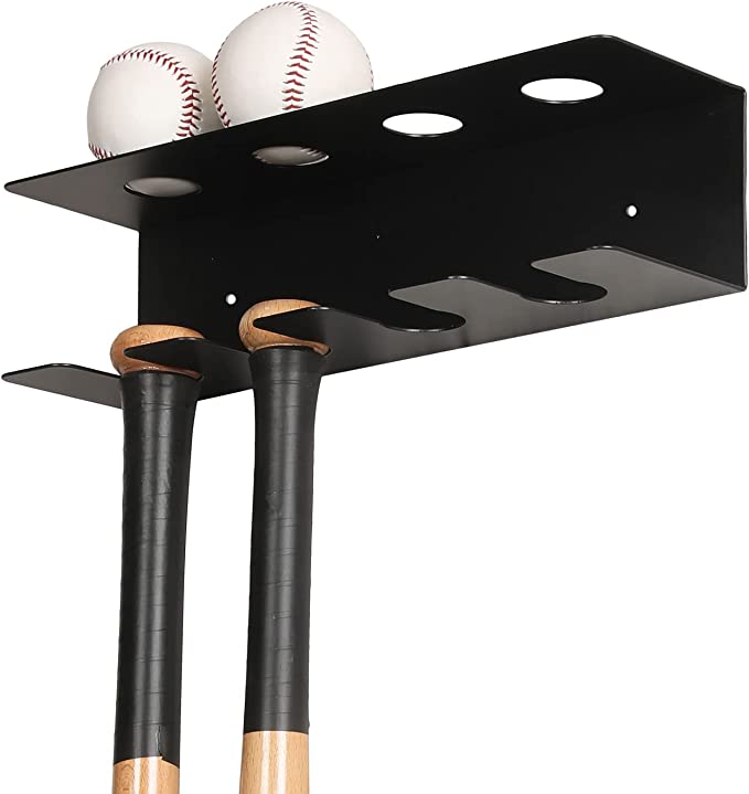 Baseball Bat and Ball Wall Mounted Storage Rack, Baseball Bat Holder Organizer, Set of 2-MyGift