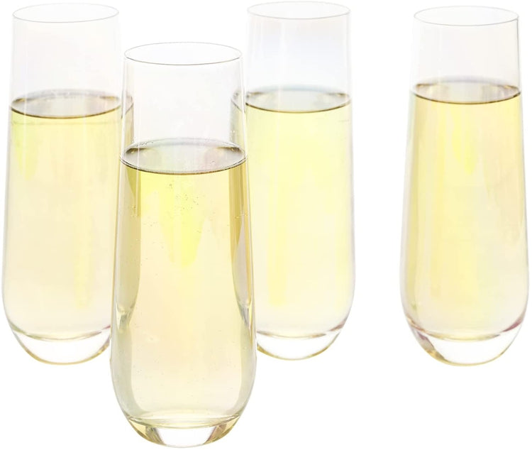 9 oz Iridescent Clear Glass Stemless Champagne Flutes, Set of 4 Sparkling Wine Champagne Glasses