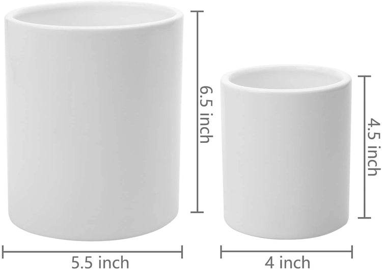 Set of 2 White Small & Large Ceramic Utensil Holder, Kitchen Crock-MyGift