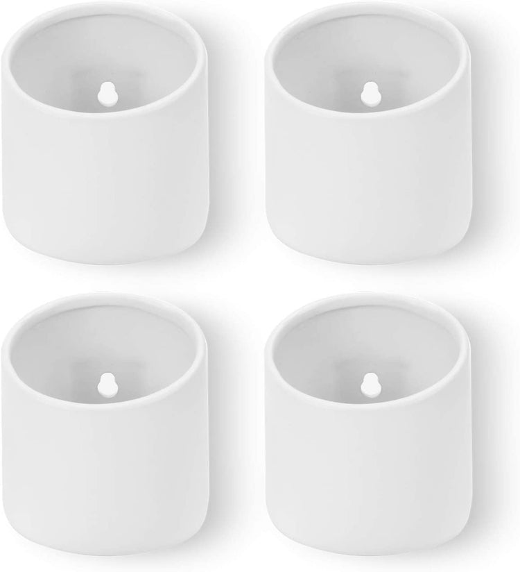 Set of 4, Matte White Ceramic Wall-Mounted Hanging Cylinder Planter Pots-MyGift