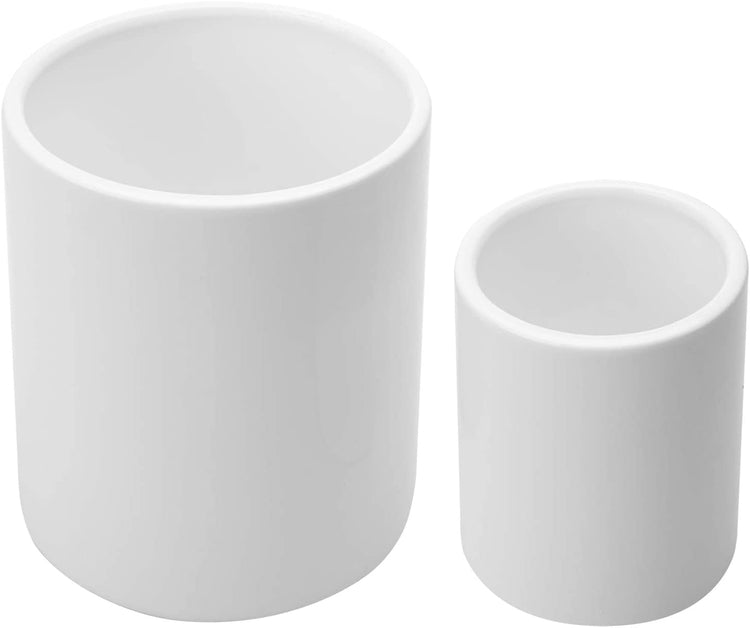Set of 2 White Small & Large Ceramic Utensil Holder, Kitchen Crock-MyGift
