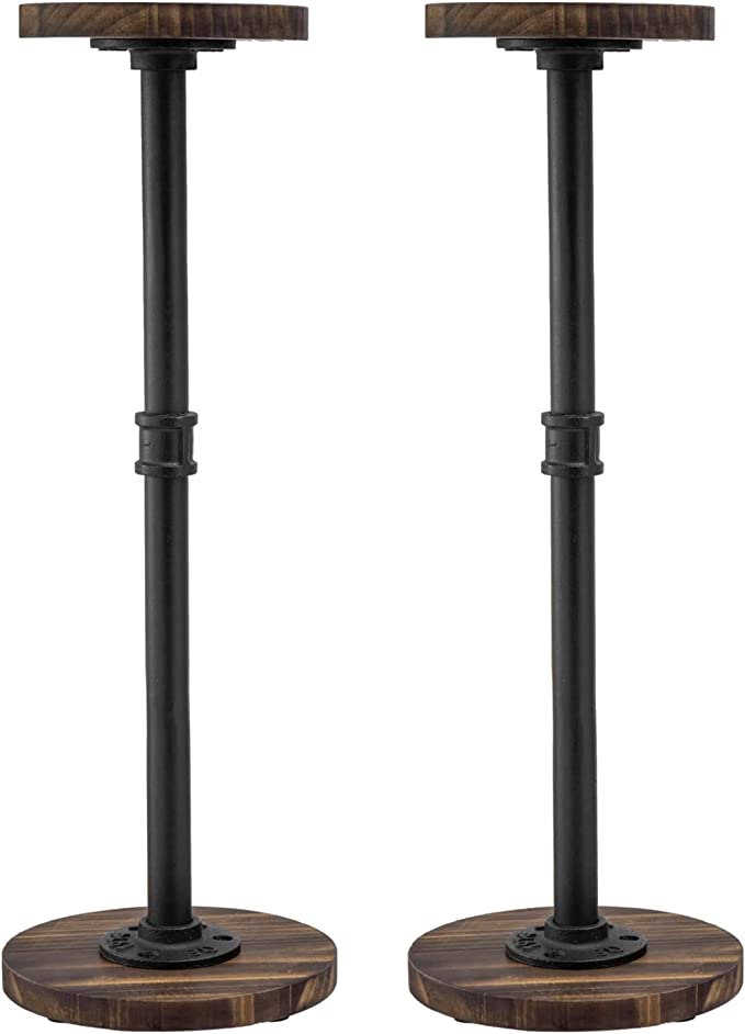 Wood Hat Holder Stand with Industrial Metal Pipe, Tabletop Hat Rack, Set of 2-MyGift