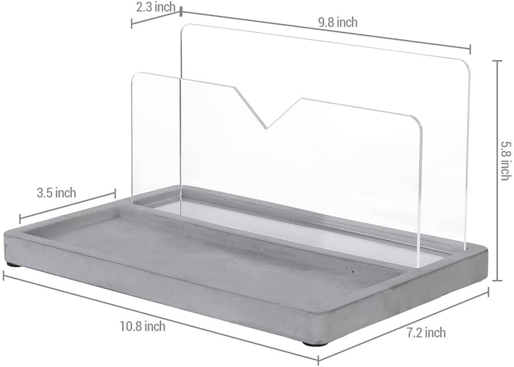 Desk Mail Sorter, Industrial Concrete Gray and Clear Acrylic Stationery Organizer, Letter Holder and Supply Storage Tray-MyGift