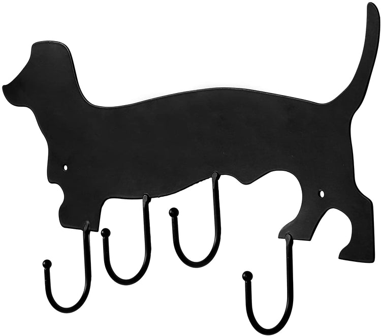 Decorative Dachshund Dog Design Black Metal Wall Mounted 4 Hook Organizer Rack-MyGift