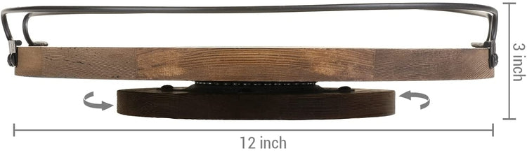 Burnt Wood Round Rotating Lazy Susan Style Display Tray with Black Metal Wire Rim-MyGift