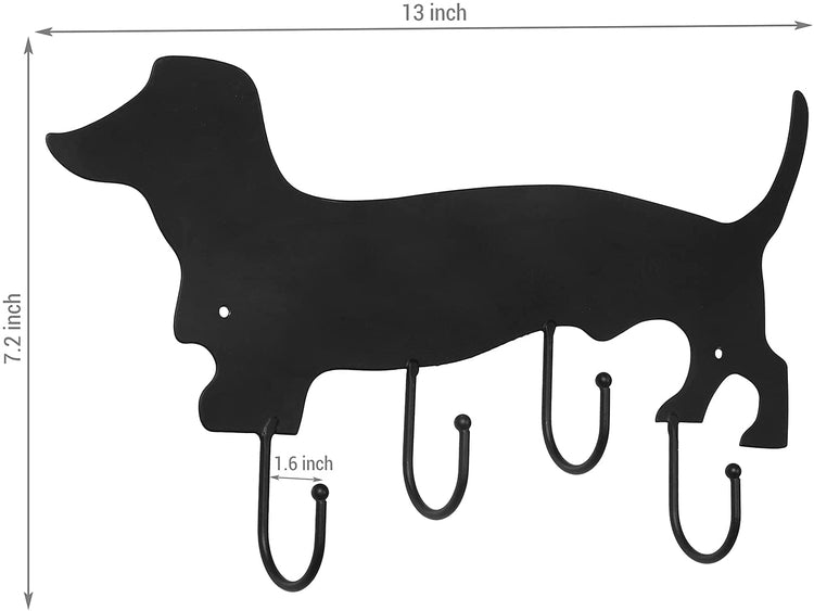 Decorative Dachshund Dog Design Black Metal Wall Mounted 4 Hook Organizer Rack-MyGift