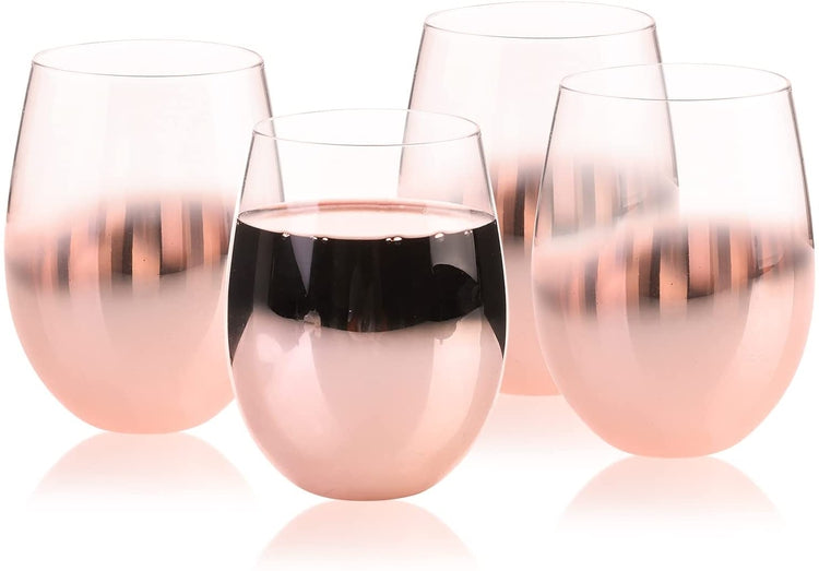 Set of 4, Copper-Tone Stemless Wine Glasses with Metallic Smokey Gradient Ombre Design-MyGift