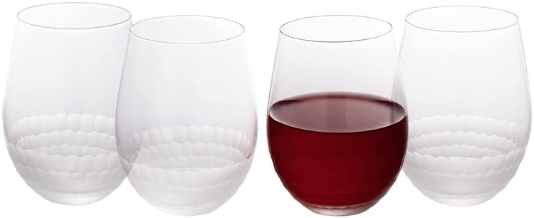 Set of 4, Modern Stemless Wine Glasses with Clear Frosted Hammered Pattern Base-MyGift