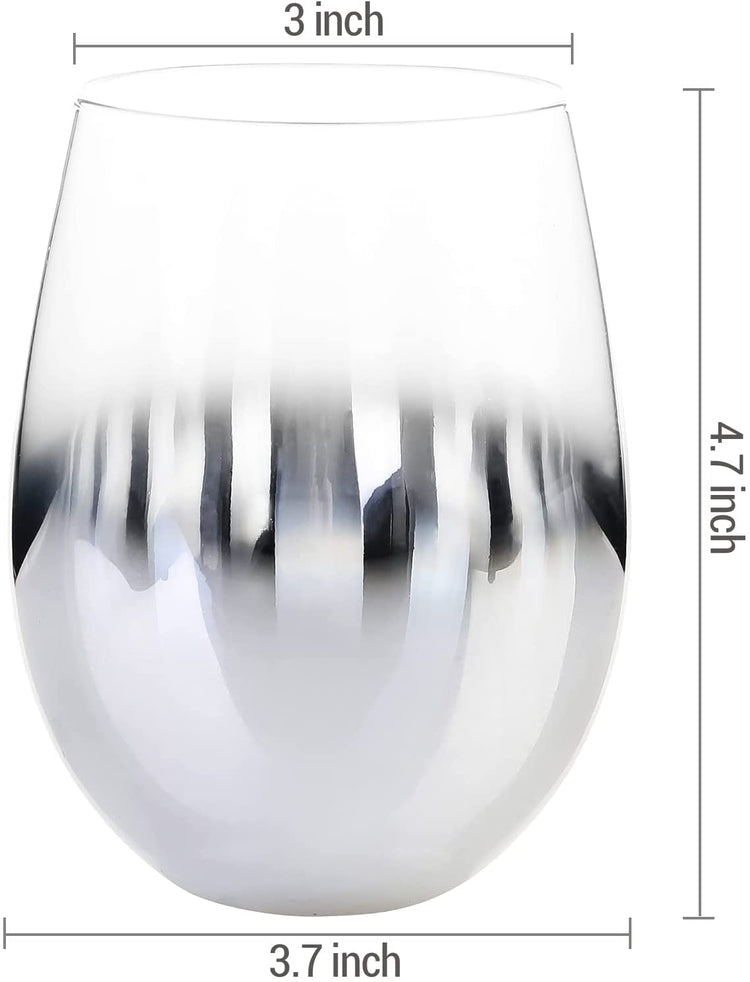 Set of 4, Stemless Wine Glasses with Silver Metallic Smokey Gradient Ombre Design-MyGift