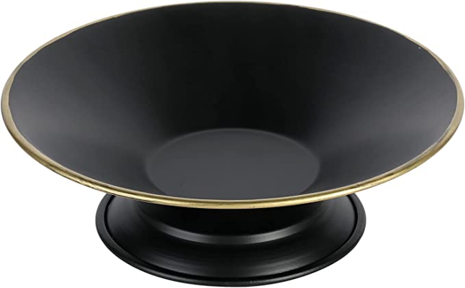 10-inch Art Deco Style Black Metal Footed Serving Platter with Gold Rim-MyGift