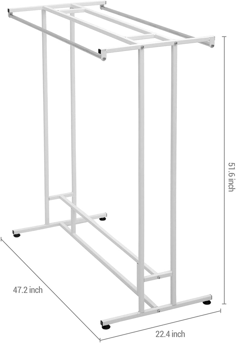 White Stainless Steel Clothes Hanger Rack, Freestanding Double Rod Clothes Hanging Rack-MyGift