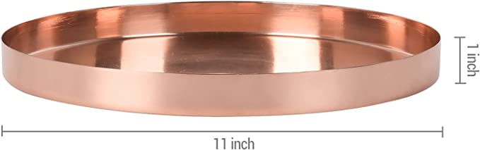 11-inch Copper Metal Round Serving Platter Tray, Decorative Coffee Table Tray-MyGift