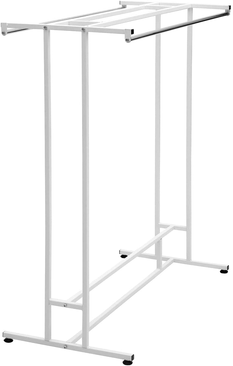 White Stainless Steel Clothes Hanger Rack, Freestanding Double Rod Clothes Hanging Rack-MyGift
