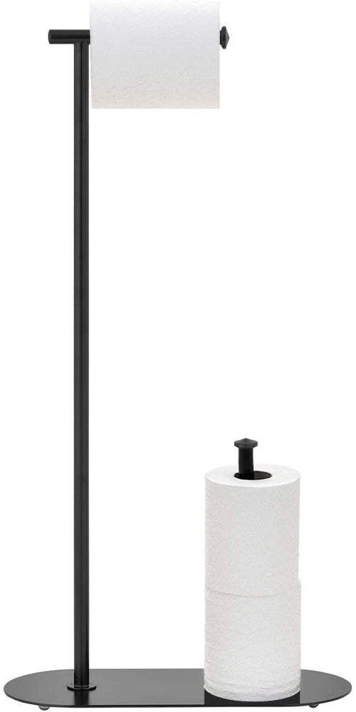 Modern Matte Black Metal Freestanding Toilet Paper Stand, Tissue Roll Holder with Reserve Storage-MyGift
