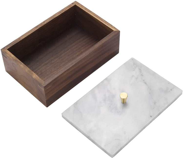 Walnut Wood and White Marble Lid Vanity Catchall Jewelry Box, Storage Container-MyGift