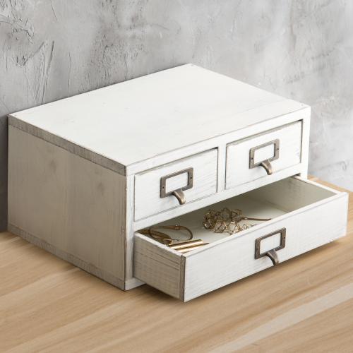 Vintage White Wood 3-Drawer Desktop Organizer