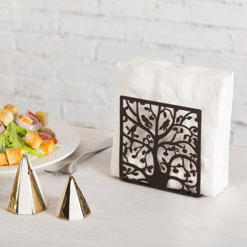 Brown Metal Tree & Bird Design Napkin Holder