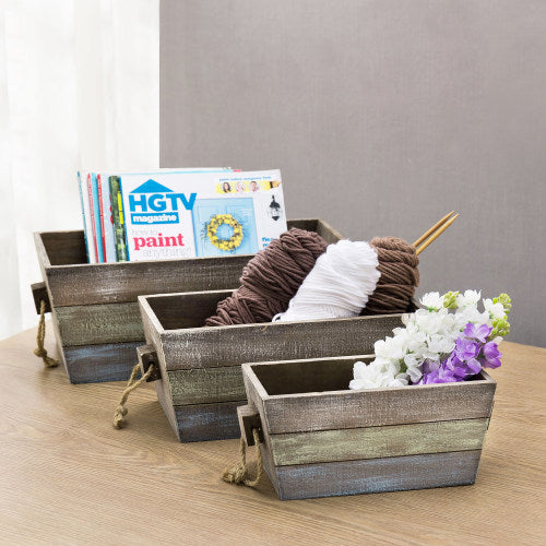 Multicolored Brown/Blue/Green Wood Nesting Boxes, Set of 3