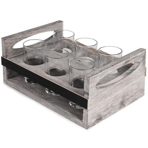 MyGift 6-Glass Craft Beer Tasting Flight Set with Rustic Wood Serving Caddy - MyGift Enterprise LLC