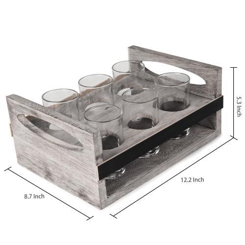 MyGift 6-Glass Craft Beer Tasting Flight Set with Rustic Wood Serving Caddy - MyGift Enterprise LLC