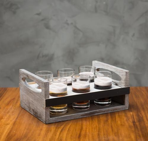 6-Glass Craft Beer Tasting Flight Set with Rustic Wood Carrier