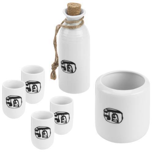 6-Piece Japanese Style Ceramic Sake Set with Wine Character - MyGift