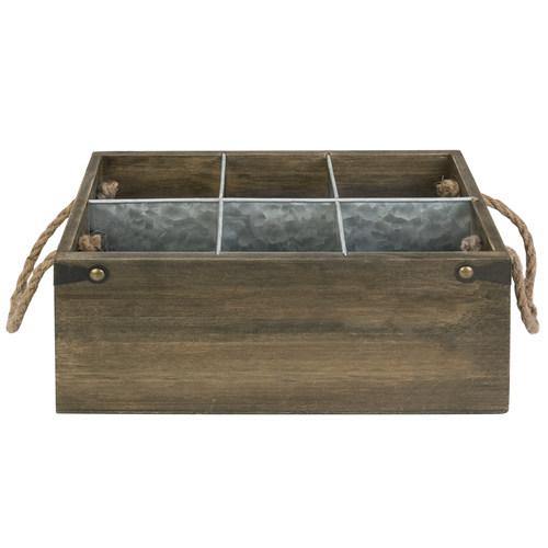 6-Slot Barnwood & Galvanized Metal Wine/Beer Bottle Crate with Handles - MyGift