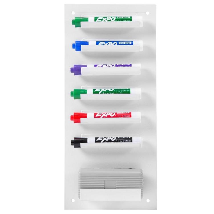 6-Slot Wall Mounted Metal Dry Erase Marker and Eraser Holder, White - MyGift Enterprise LLC
