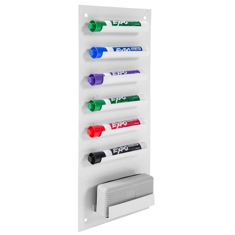 6-Slot Wall Mounted Metal Dry Erase Marker and Eraser Holder, White - MyGift Enterprise LLC