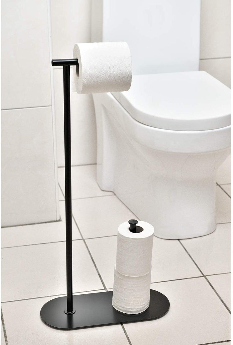 Modern Matte Black Metal Freestanding Toilet Paper Stand with