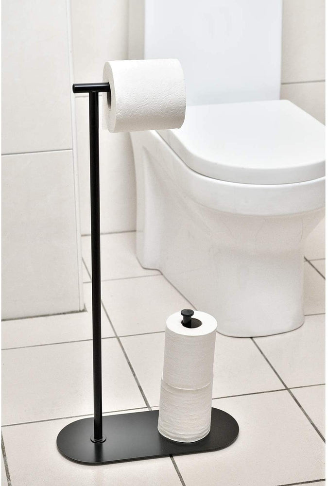 Modern Matte Black Metal Freestanding Toilet Paper Stand with Reserve Storage