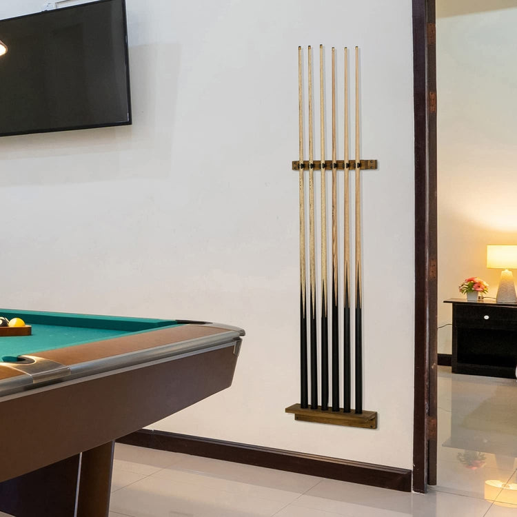 Dark Brown Wood 2-Piece Wall Mounted Billiards Pool Cue Stick Holder Storage Rack