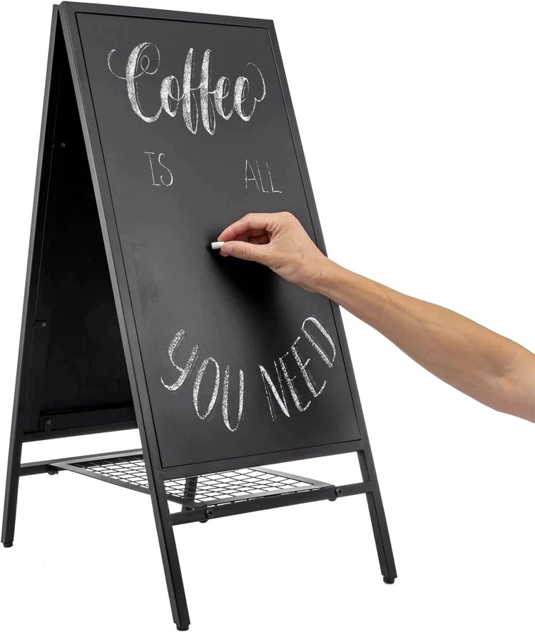 30 Inch Tall Dual-Sided Metal Chalkboard A-frame Easel, Freestanding Double Sided Erasable Sidewalk Chalk Board Sign-MyGift