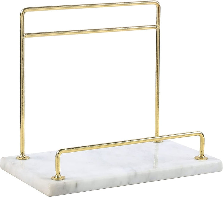 Brass Tone Metal and White Marble Kitchen Countertop Cookbook Holder Recipe Stand-MyGift