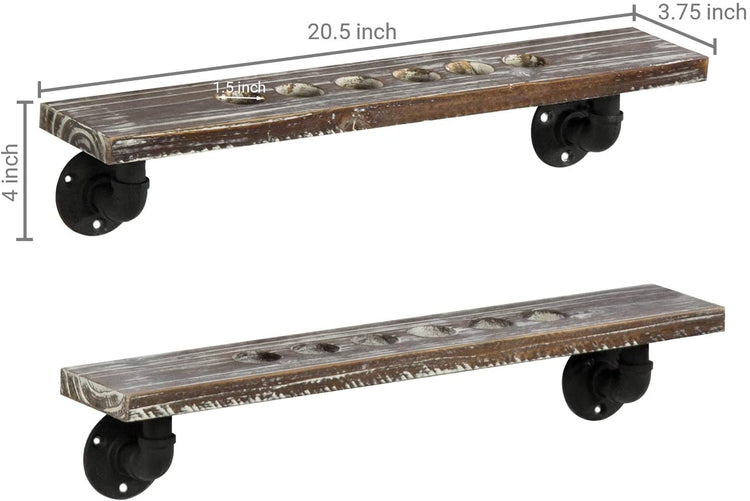 6-Cue Torched Wood & Industrial Metal Pipe Wall Mounted Billiards, Pool Cue Stick Display Rack-MyGift