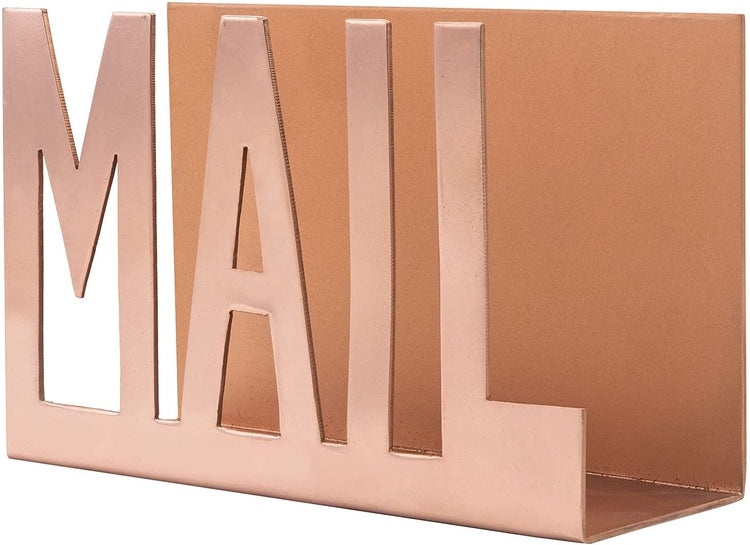 Rose Gold Metal Mail Sorter, Desktop Letter Holder with MAIL Cutout Design-MyGift