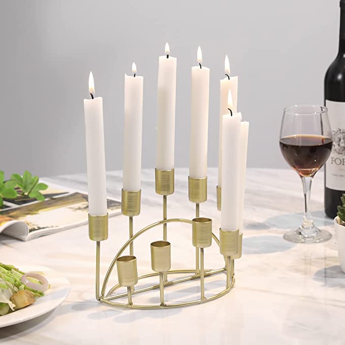 2 Tiered Vintage Brass Tone Metal Candelabra Candle Holder, Tabletop Taper Candlestick Holder