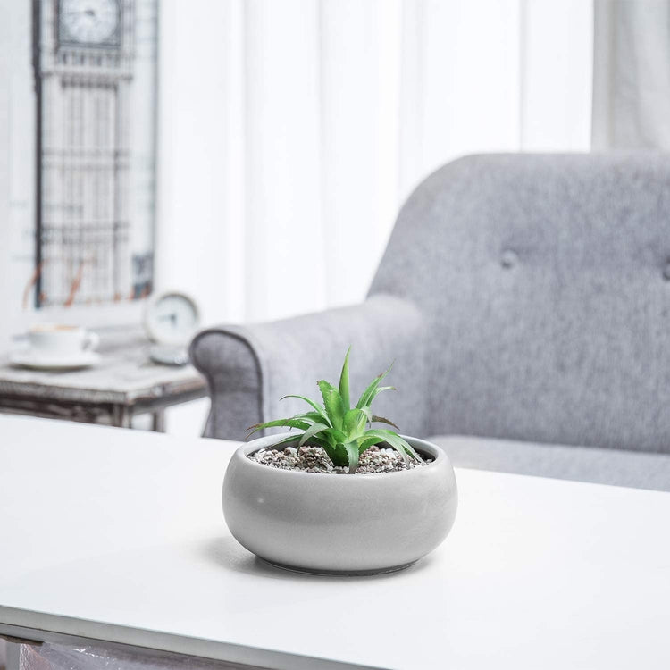 7.5 Inch Round Matte Gray Ceramic Succulent Planter Pot-MyGift