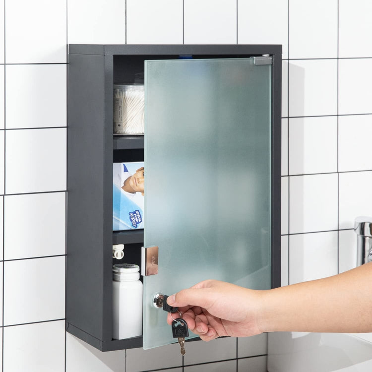 Metal First Aid Cabinet w/ Locking Glass Door-MyGift