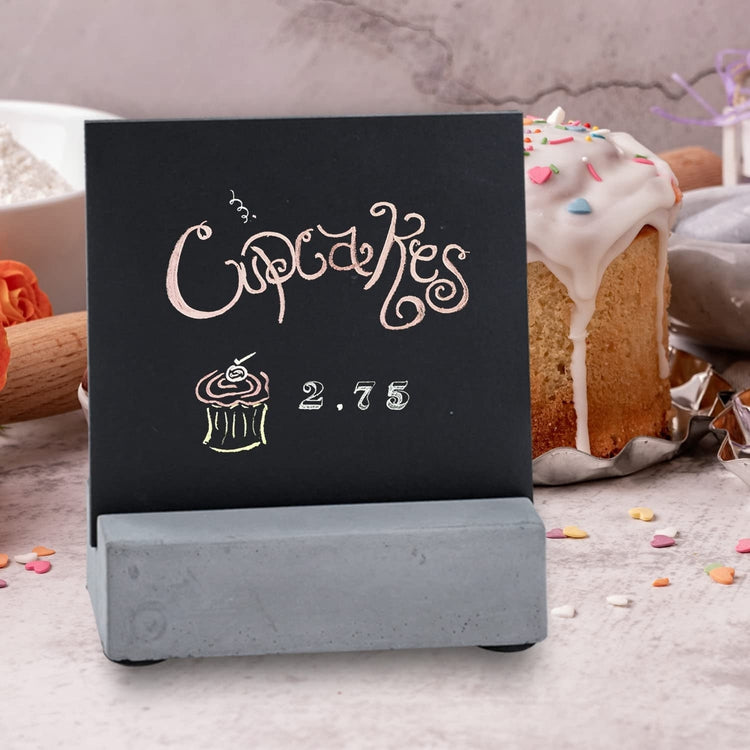 Set of 4, Mini Chalkboard Signs with Stand, Double Sided Tabletop Chalk Message Boards Menu Sign with Concrete Holders-MyGift