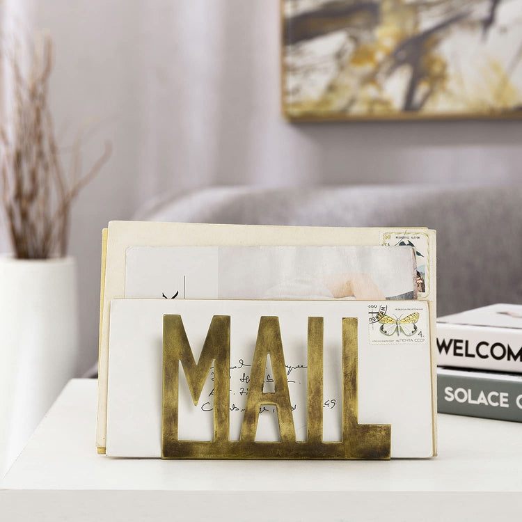Brass Metal MAIL Cutout Design Desktop Mail and Letter Holder