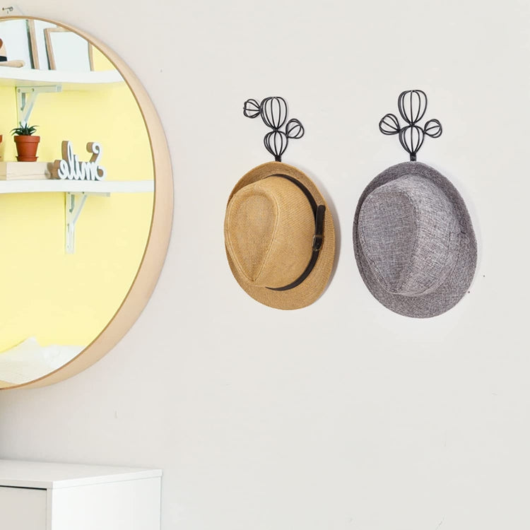Set of 2, Wall-Mounted Black Metal 3D Cactus Shape Entryway Coat Hooks, Garment Hangers-MyGift