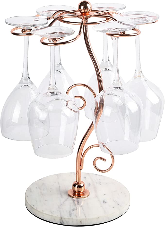 Modern Copper Metal Wire Countertop Wine Glasses Rack, Tabletop Stemwa